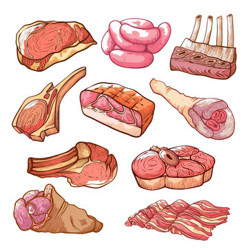 Meat natural production hand drawn design set