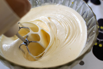 Dough for biscuit. Blender the batter in a glass bowl
