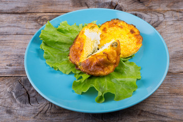 Egg omelette served on lettuce