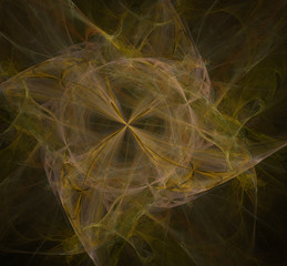 Abstract colorful yellow golden fractal on black background. Fantasy fractal texture. Digital art. 3D rendering. Computer generated image.