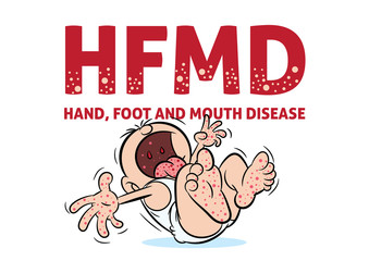 Crying baby with hand, foot and mouth disease or HFMD illustration