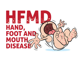 Crying baby with hand, foot and mouth disease or HFMD illustration