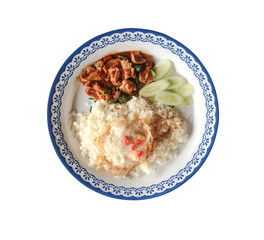 street food thai land(Phad kra phera)fried rice with basil