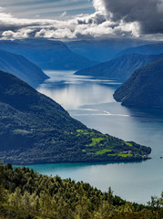 Fototapeta na wymiar Sognefjord from molden mountain, top view, Norway