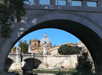 beautiful view of the cathedral from the Tiber River promenade. Rome. Italy