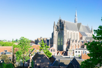 Hooglandse Kerk gothic church and roofs of Leiden Netherlands