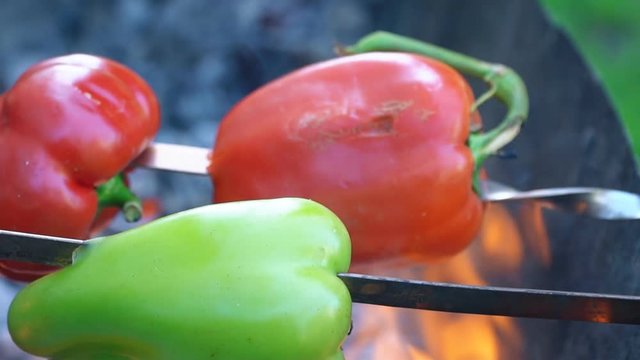 cooking pepper on fire