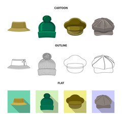 Vector design of headwear and cap sign. Set of headwear and accessory vector icon for stock.