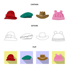 Vector design of headwear and cap sign. Set of headwear and accessory stock symbol for web.