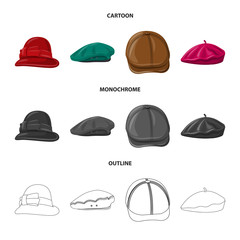 Vector design of headwear and cap logo. Set of headwear and accessory vector icon for stock.