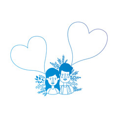 couple avatar with hearts speech bubbles