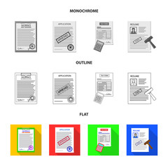Vector design of form and document icon. Collection of form and mark stock vector illustration.