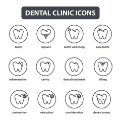 Vector collection of dental clinic line style icons