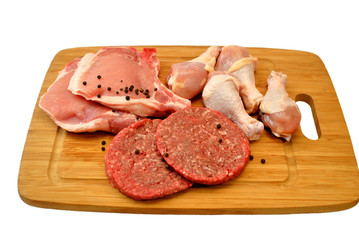 Raw Meat on a Wooden Cutting Board