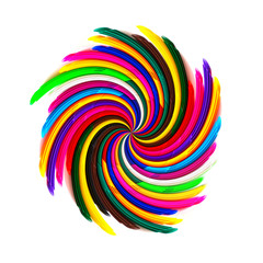 Fototapeta na wymiar Color markers are arranged in a circle and twisted in a spiral. white background isolated