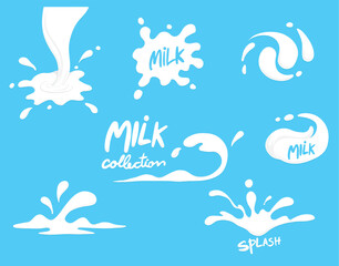 milk splash collection , set ,vector, clear background - obrazy, fototapety, plakaty