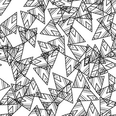 Triangles. Black and white seamless pattern. Geometric, abstract background for covers, textile. Doodle shapes.