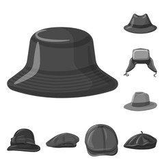 Vector illustration of headwear and cap logo. Set of headwear and accessory vector icon for stock.