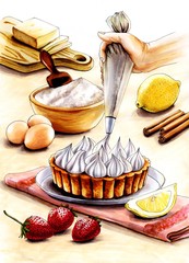 Illustration of the process of making a cream pie