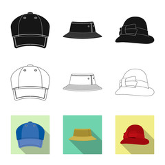 Isolated object of headwear and cap sign. Collection of headwear and accessory stock symbol for web.