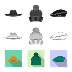 Vector illustration of headwear and cap icon. Collection of headwear and accessory vector icon for stock.