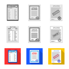 Vector illustration of form and document symbol. Collection of form and mark stock vector illustration.