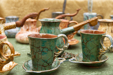 coffee cups and turk with pattern of craquelure