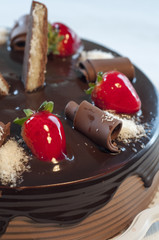 chocolate cake with stuffing and strawberries