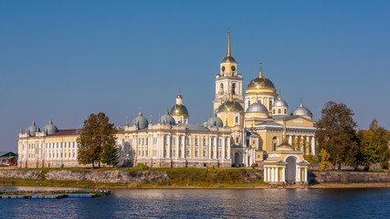 Fototapeta na wymiar The Stolobny island is the home of Nilov Monastery (Russian Orthodox Church). Stolobny Island is located on Lake Seliger Tver region, Russia