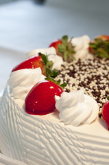 chocolate cake with stuffing and strawberries