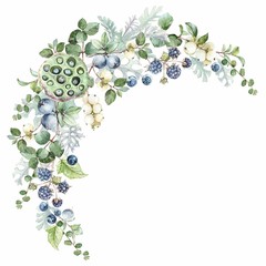 flower and berries herbs frame watercolor art
