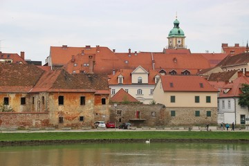 Obraz premium View of the old town of Maribor, Slovenia, and Drava river. South-east Europe.