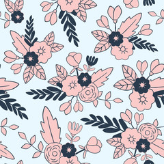 Beautiful floral seamless pattern. Perfect for textile, wrapping, web and all kind of decorative projects. Vector illustration.