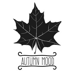 Maple Leaf. Engraving.  With streaks. With the inscription: Autumn mood
