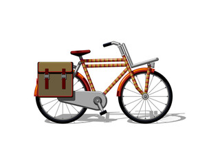 Fototapeta na wymiar Urban family bike with bags flat vector. Urban bicycle, leasure and sport transport for family. Bicycle illustration for a logo or an icon. Bike drawing isolated on white background. City transport