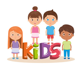 group of little kids with word characters