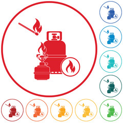 Camping stove with gas bottle icon vector