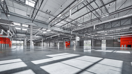 empty market hall, steel and concrete.
