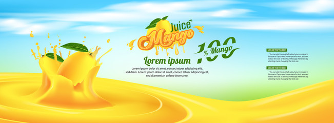 Mango Juice Advertising Banner Ads Vector Template Design