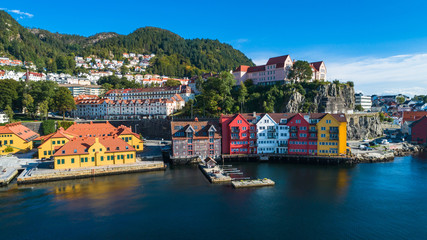 Bergen old town aerial view. Bergen, Norway. - obrazy, fototapety, plakaty