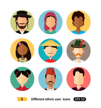 International  man and woman people avatar icon dressed in national clothes flat users icons
