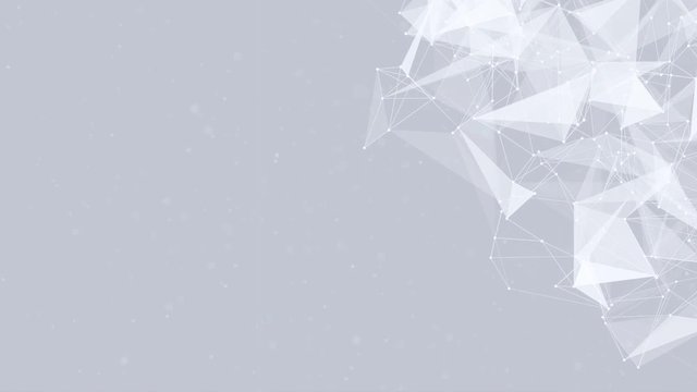 224. Clean White Abstract polygonal Digital Geometrical Polygon Plexus Fractals Moving low poly Technologies Minimalist design element Seamless loop background for corporate business presentation
