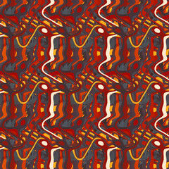 Seamless background pattern with multi-colored diverse shapes.