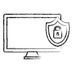 monitor computer with shield padlock