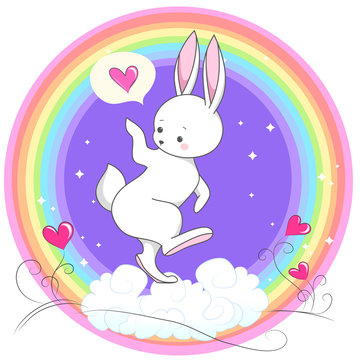 Cute white romantic bunny with heart