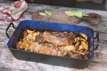 baked pork with herbs and spices