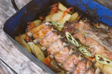 baked pork with herbs and spices
