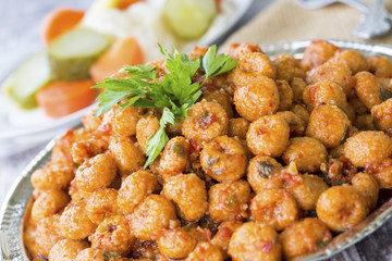 Turkish foods; bulgur garlic meatball (sarimsakli kofte)