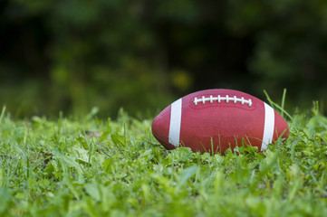 American Football on the field with green grass