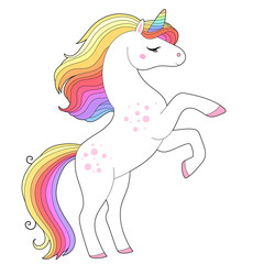 Unicorn head with rainbow hair. Cute white unicorn head with rainbow hair